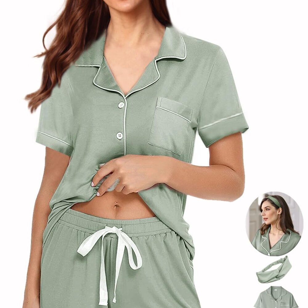 Soft Knitted Pajama Set Button Down Sleepwear Lou… - image 1